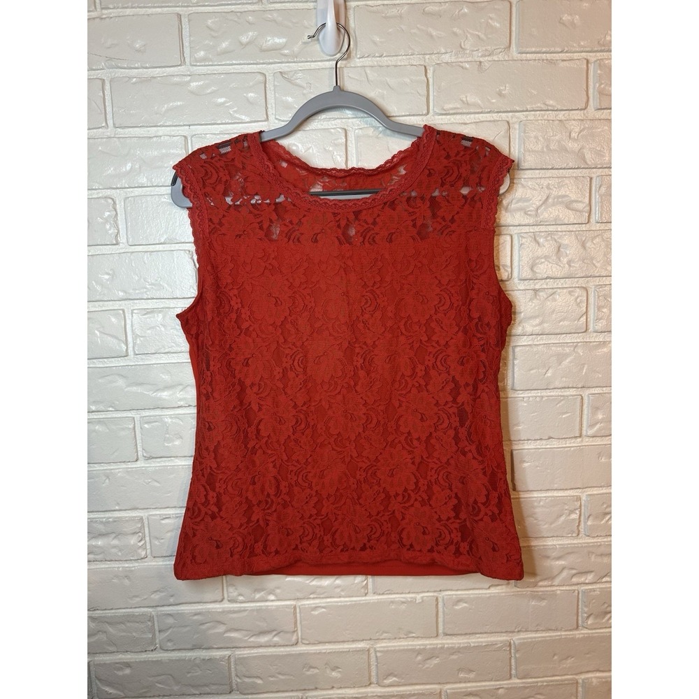 7th‎ Avenue New York & Company Red Lace Sleeveless Top Size L